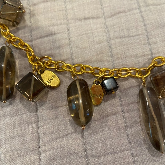 Gold-Toned Charm Necklace with Translucent Smoky Brown Beads - Picture 6 of 7